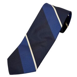 BREUER Striped Repp Silk Tie Black Blue White Diagonal Stripes Made ITALY Silk